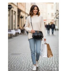 Simply Vera Vera Wang Black‎ Pleated Zipper Crossbody Shoulder Bag